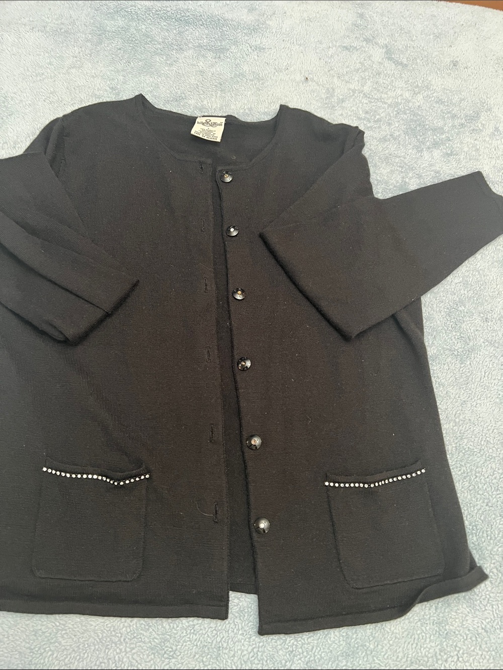 Hillard & Hanson Black Knit Button-Front Jacket with Pocket Trim